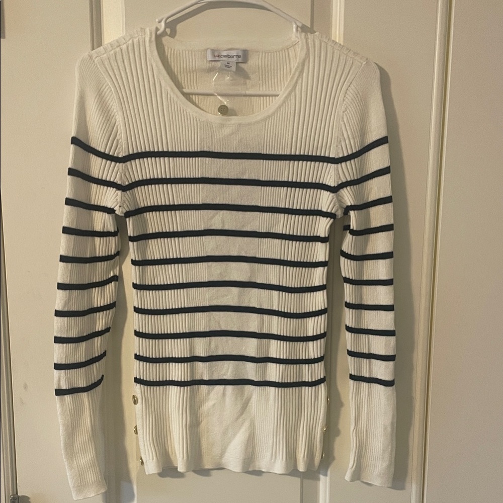 Liz Claiborne White and Black Striped Sweater